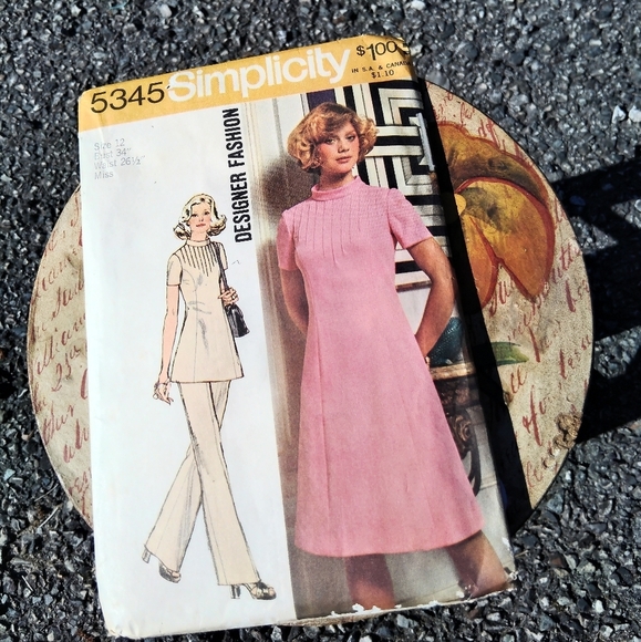 Vintage Simplicity Sewing Pattern 5345 Women's Dress Tunic Top Pants Size 12 70s - Picture 1 of 2